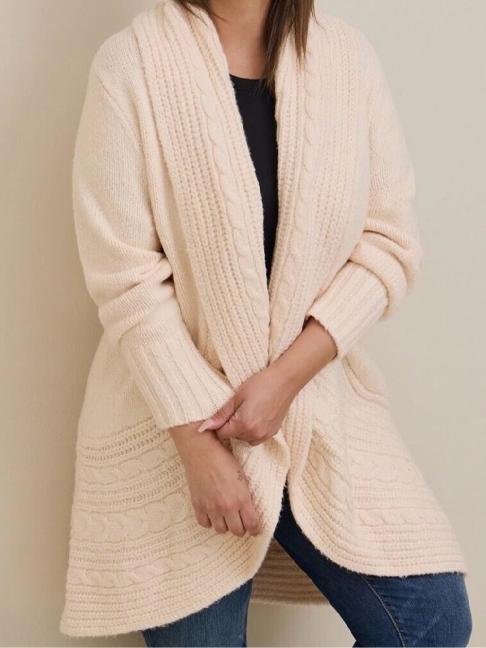 Torrid Chunky Heavy Weight Cocoon Open Coatigan Cardigan Cable Sweater Ivory 3X